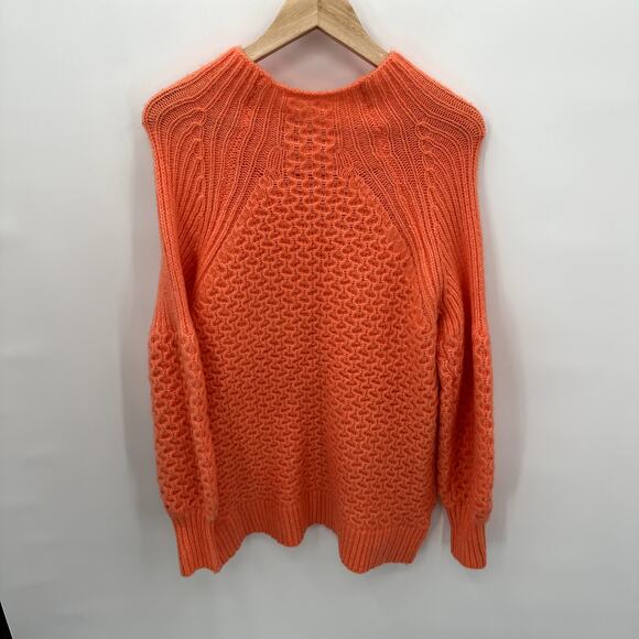 Anthropologie Orange Pullover Bia Mock Neck Tunic Cable Knit Sweater // S - Picture 10 of 12